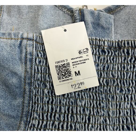 Women’s Size M Water Print Denim Halter Crop Top Zip Back Western Festival Rodeo - Picture 5 of 9